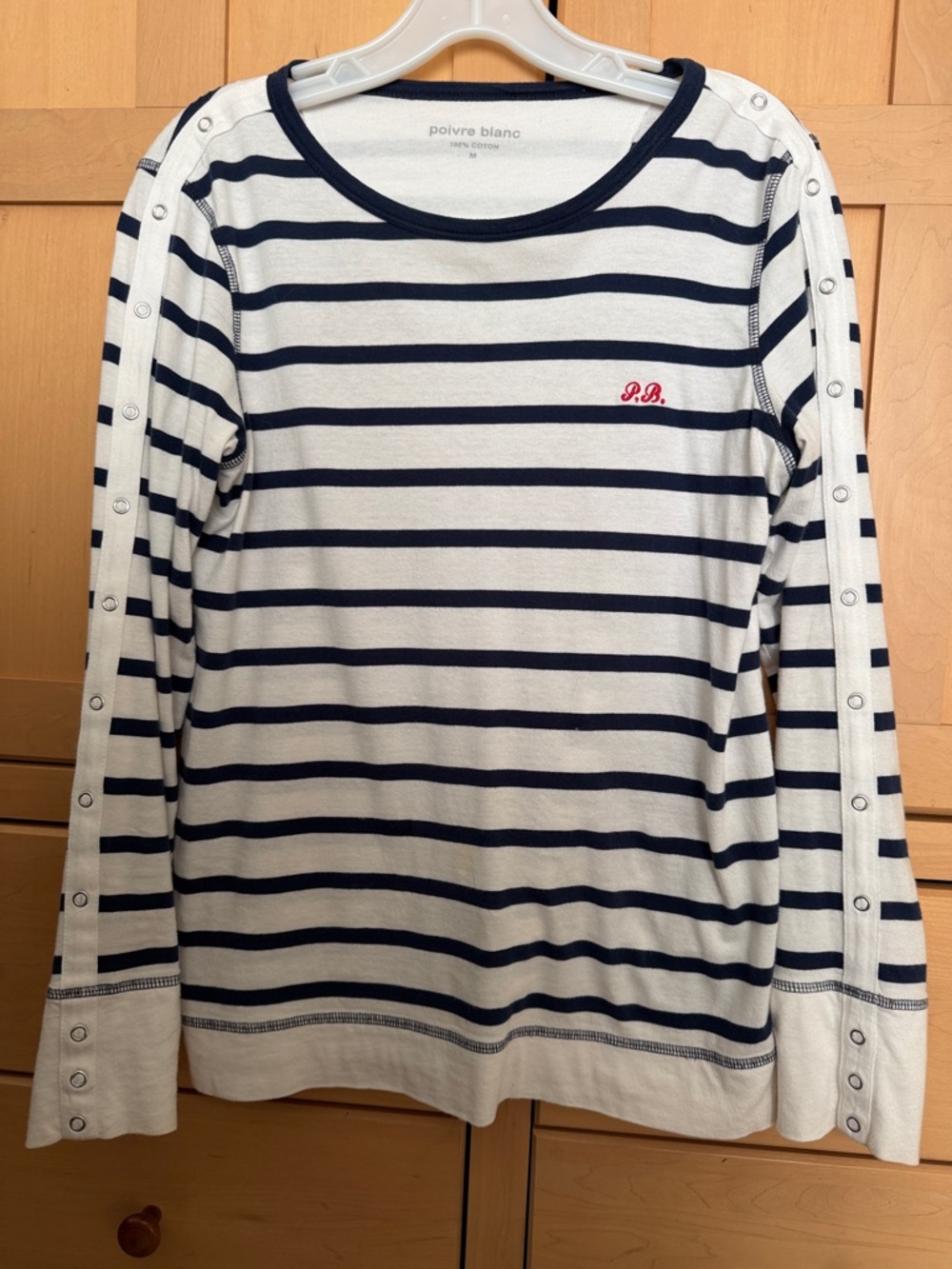 POIVRE BLANC cotton navy striped top by a luxury French ski brand.